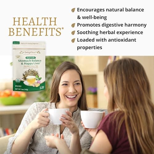 DelighTeas Stomach & Liver Tea | Ayurvedic Herbal Blend for Digestion | Organic Milk Thistle, Fennel, Ginger, Peppermint & Licorice | Vegan, Caffeine-Free, Sugar-Free | Loose Leaf, 50 Servings, 5oz