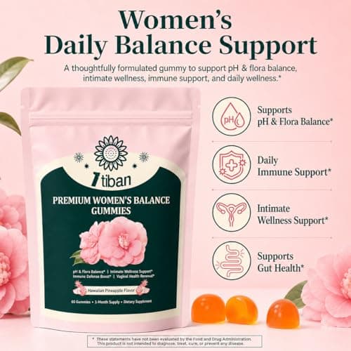 Itiban Pineapple Gummies for Women pH Balance, Feminine Probiotics for Vaginigal Health, Nutrition Feminine Gummies, Immune Support, Vegan, Gluten-Free, Hawaiian Pineapple 60 Gummies 30 Servings