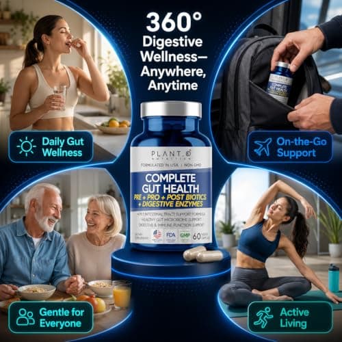 4-in-1 Gut Health Support – Prebiotics + Probiotics + Postbiotics + Digestive Enzymes for Women and Men – DE111 Spore Probiotic for Digestive Support & Bloating – Non-GMO – 60 Veggie Capsules