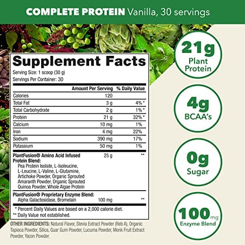 PlantFusion Complete Vegan Protein Powder - Plant Based Protein Powder With BCAAs, Digestive Enzymes and Pea Protein - Keto, Gluten Free, Soy Free, Non-Dairy, No Sugar, Non-GMO - Vanilla Bean 2 lb