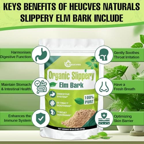 Slippery Elm, Slippery Elm Powder Organic, Elm Bark Made from Inner Bark - 1 Pound (349 Servings), Natural Herbs Helps Soothe The Throat and Coughing & Digestive, Diarrhea - 100% Pure & Vegan
