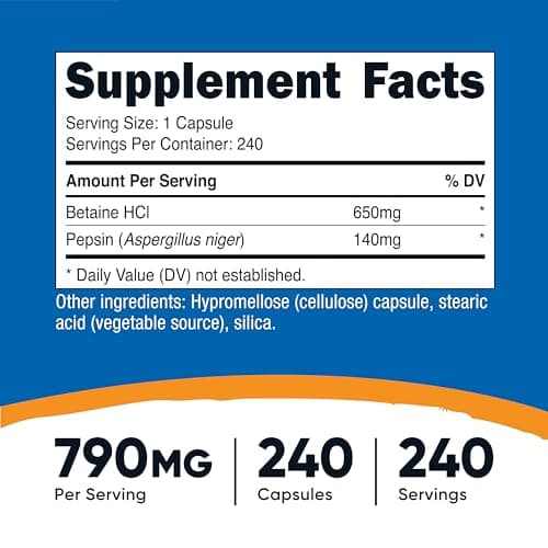 Nutricost Betaine HCl + Pepsin 790mg, 240 Capsules - Vegetarian & GMO Free