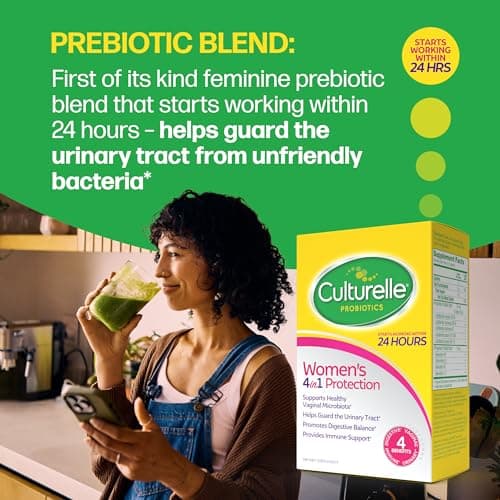 Culturelle Probiotics for Women with Prebiotics - 4-in-1 for Vaginal, Digestive, Urinary & Immune Health - pH Balance, Bloating & Gas Relief - Daily Vegetarian Capsules, Non-GMO - 30 Count