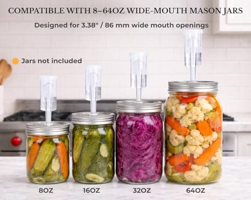Jillmo Fermentation Lids for Wide Mouth Mason Jars, Stainless Steel Auto Venting Fermenting Lid Kit with Airlocks & Silicone Grommets for Pickles, Kimchi & Sauerkraut, 6 Pack, No Jars Included