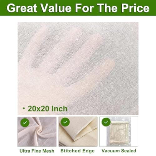 6 Pcs Cheese Cloths, 20x20 Inch, 100% Unbleached Cotton, Grade 100 Reusable Cheese Cloth With Fabric Fine Mesh Cloth, Reusable Muslin Cheesecloth for Straining, Juicing, Cooking, Baking