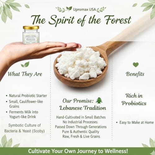 The Spirit of the Forest: Live Milk Kefir Grains – Home-Cared, Non-Industrial Culture, Fresh & Active, Shipped Directly in Glass Jar + Complete Recipe Book by Laila Rare Tambillo Ecuador, Ecuadorian Strain, Lebanese Care. 100% Natural Grass-Fed, Fresh from FL - 0.5 oz (3 tsp)