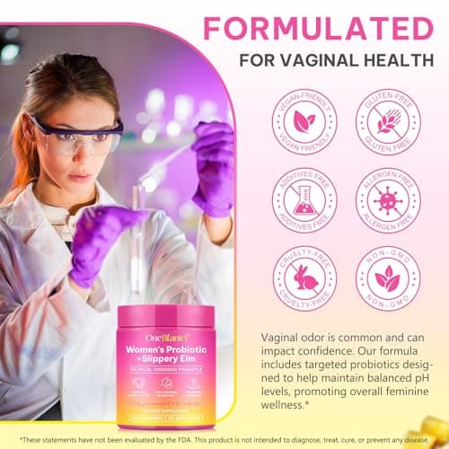 bnHUlMXw Feminine Probiotics Gummies,Vaginal Women Probiotic,Feminine Balance pH Gummies for Healthy Odor,Improve Immune,Support Vaginal Health,with Slippery Elm(60 Gummies)