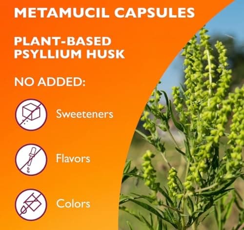 Metamucil 3-in-1 Fiber Capsules, Daily Psyllium Husk Fiber Supplement for Digestive Health, Plant Based Fiber Supplement, 340 Capsules (Pack of 1)