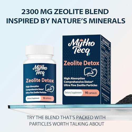 MythoTecq 2300 MG Zeolite Detox Capsules - Activated Charcoal & Bentonite Clay, Highly Absorbable Full Body, Liver & Gut Cleanse, Zeolite Clinoptilolite(90 Capsules)