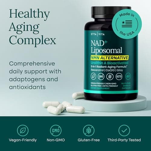 Liposomal NAD+ Supplement - Resveratrol, Urolithin A, CoQ10 & Giloy (Made in USA) NAD Supplement for Natural Energy, Brain Fog, Digestion, Detox, Gut Health, Microbiome, NR NMN Replacement