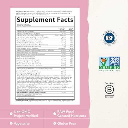 Garden of Life Vitamin Code Multivitamin for Women 50 & Over, 240 Capsules, for Women 50 Plus with B Vitamins, Vitamins A, C, D3, E & K, CoQ10, Probiotics & Enzymes