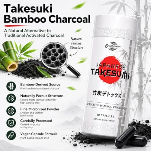Orinthalixium Takesumi Activated Charcoal 2000mg – Activated Charcoal from Bamboo for Max Absorption, Detox & Gut, 120 Vegan Capsules