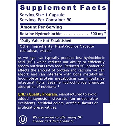 QNL Quantum HCL - Betaine HCl Capsules for Digestive Aid - Supports Gastric Acid Secretion - Digestion Supplement That Aids Nutrient Absorption - 90 Vegetarian Capsules (2 Pack)