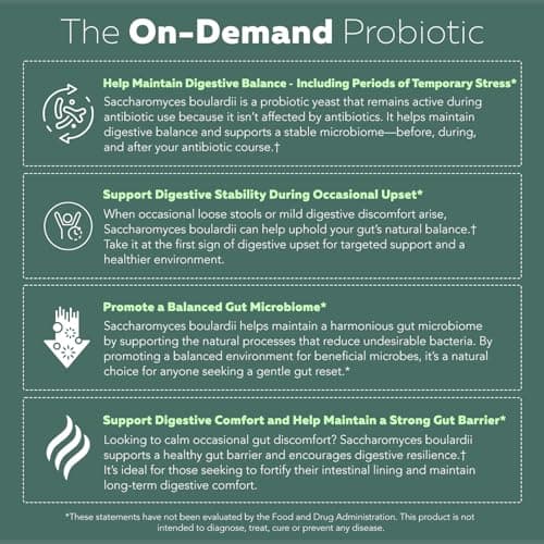 Organic Saccharomyces Boulardii - 10 Billion CFU - Clinically Validated CNCM I-1079 Probiotic Strain - Gut, Digestion & Healthy Bowel Support - First Organic Form of S. Boulardii Probiotic - 60 Count