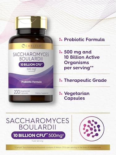 Carlyle Saccharomyces Boulardii Probiotics & Prebiotics | 10 Billion CFUs | 200 Capsules | Value Size | Non-GMO, Gluten Free Supplement