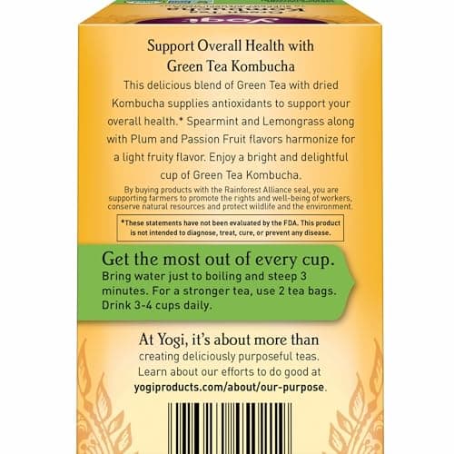 Yogi Tea Green Kombucha Tea - 16 Bags per Pack (4 Packs) - Organic - With Kombucha to Support Overall Health - Includes Lemongrass, Spearmint Leaf & More