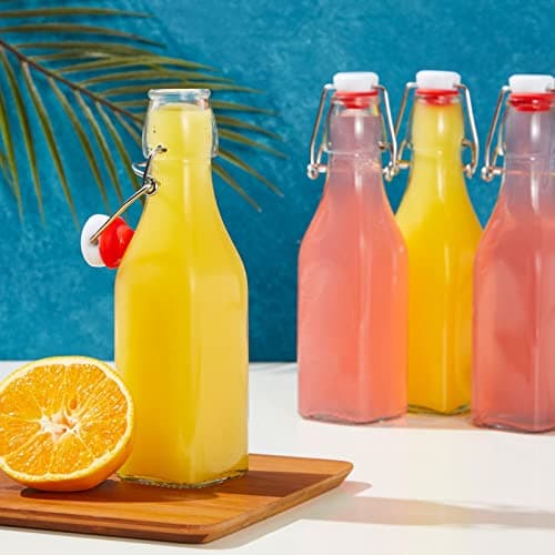 Juvale 6 Pack 8 oz Swing Top Glass Bottles with Stoppers, Cleaning Brush - Hot Sauce Bottles for Vanilla Extract, Infused Oil, Syrup, Homemade Kombucha