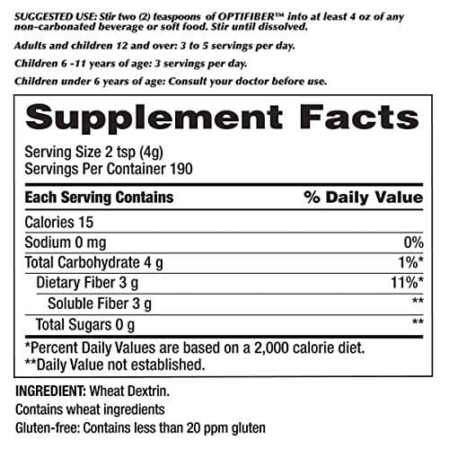 Kirkland Signature OPTIFIBER, Powder, Sugar Free Favor Free Gluten Free Non Thickening, NET WT. 760g/26.8 oz (1.6 lbs) (190 Servings)