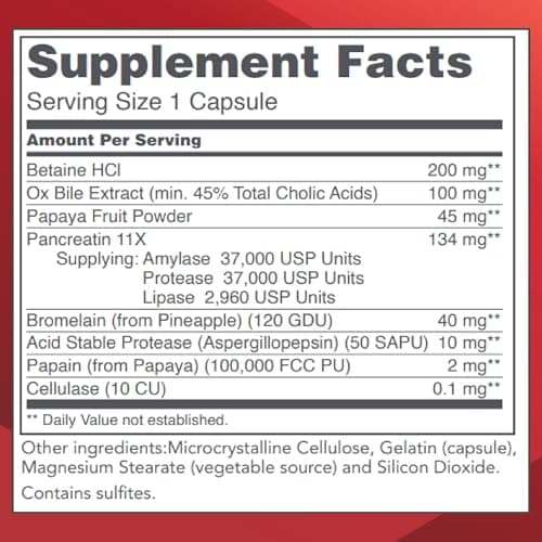 PROTOCOL FOR LIFE BALANCE Enzymes-HCl - Digestive Enzymes with Bromelain - Full Spectrum of Proteases - Digestion Supplement - Soy & Dairy Free - 120 Capsules