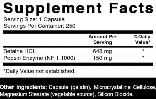 Oxify Betaine + Pepsin | 250 Capsules | Gluten-Free, Non-GMO | Supplement Made in USA